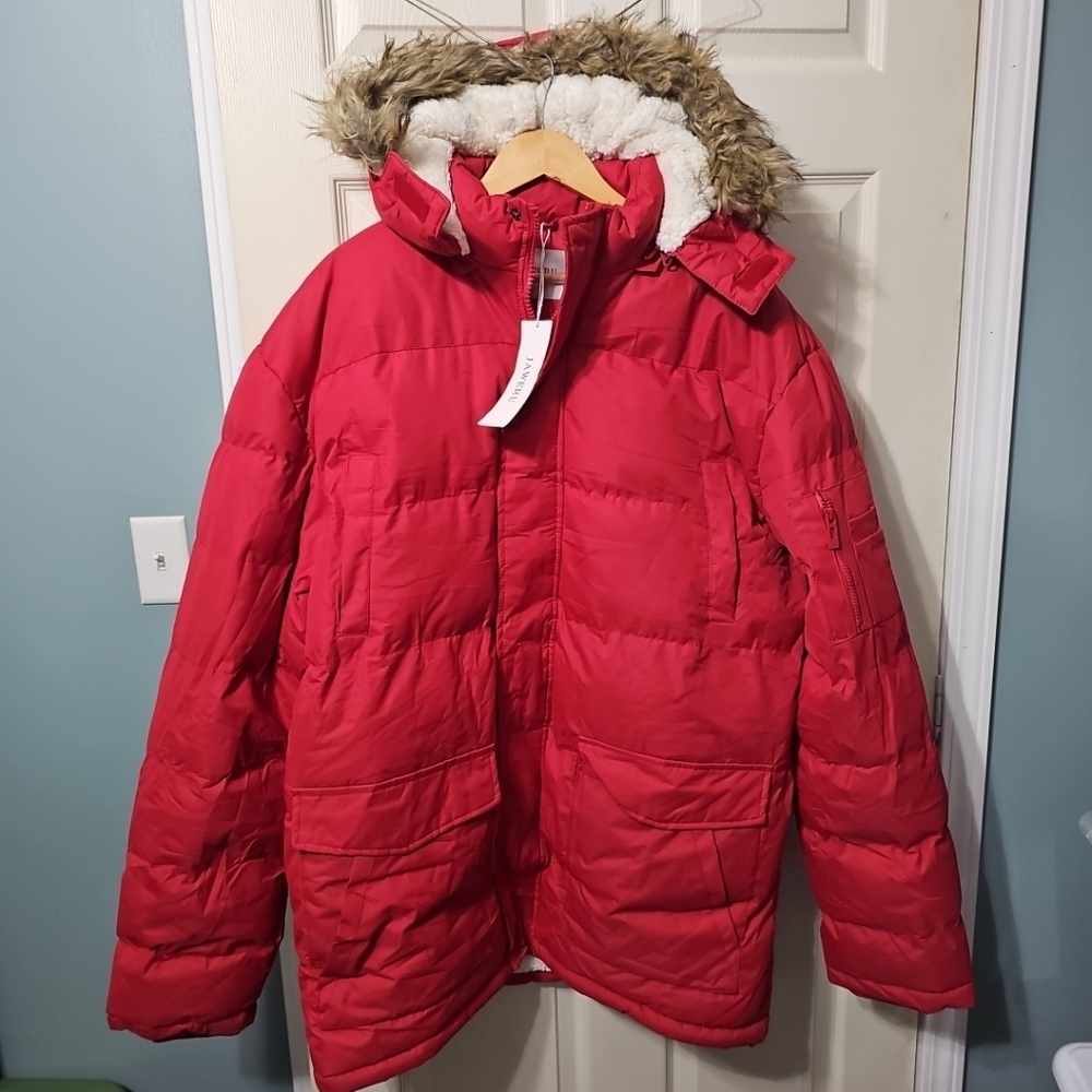 JAWERU Winter Parka Water Resistant Thick Removable Faux-Fur Hood Unisex XXL NEW